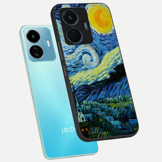  Inspired Van Gogh Art phone case For iQOO Z6 Lite 5G showing premium glass back cover with detailed artwork