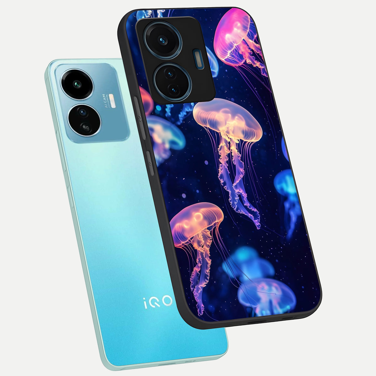  Jellyfish Pattern phone case For iQOO Z6 Lite 5G showing premium glass back cover with detailed artwork