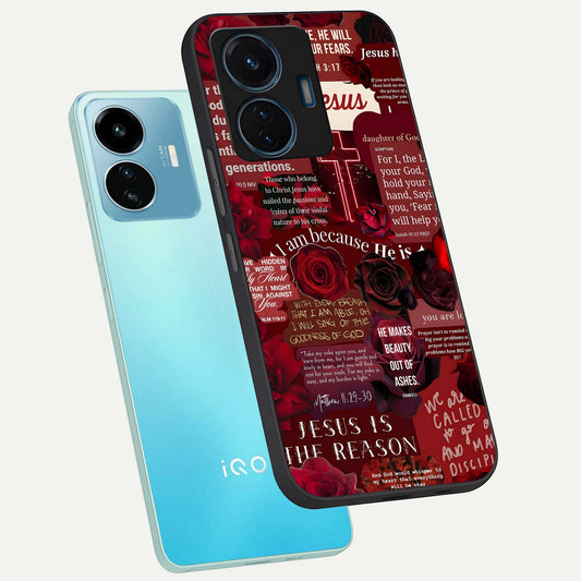  Jesus Love Heals phone case For iQOO Z6 Lite 5G showing premium glass back cover with detailed artwork