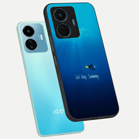  Just Keep Swimming phone case For iQOO Z6 Lite 5G showing premium glass back cover with detailed artwork
