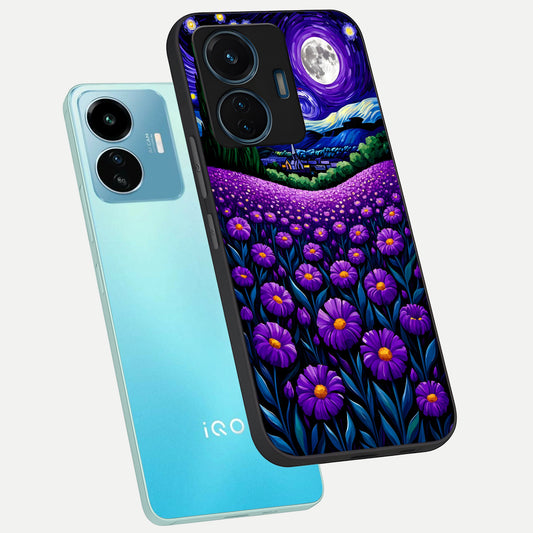  Lavender Moon Field phone case For iQOO Z6 Lite 5G showing premium glass back cover with detailed artwork