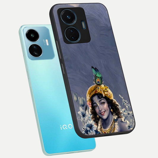  Lord Krishna phone case For iQOO Z6 Lite 5G showing premium glass back cover with detailed artwork