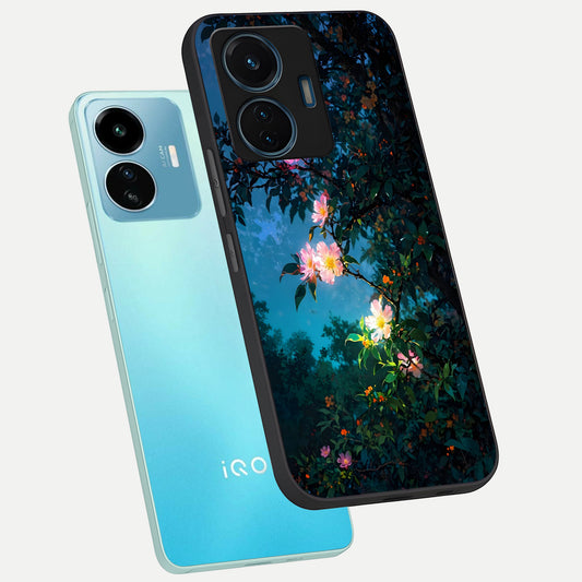 Midnight Bloom Glow phone case For iQOO Z6 Lite 5G showing premium glass back cover with detailed artwork