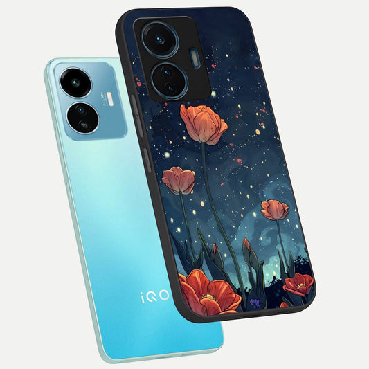  Midnight Tulip Glow phone case For iQOO Z6 Lite 5G showing premium glass back cover with detailed artwork