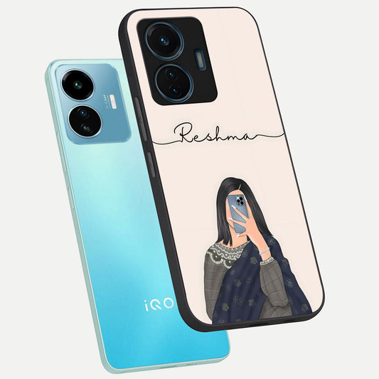  Mirror Mood Muse With Custom Name phone case For iQOO Z6 Lite 5G showing premium glass back cover with detailed artwork