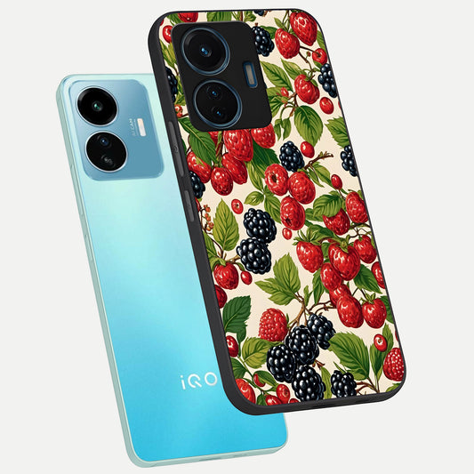  Mixed Berry Collage phone case For iQOO Z6 Lite 5G showing premium glass back cover with detailed artwork