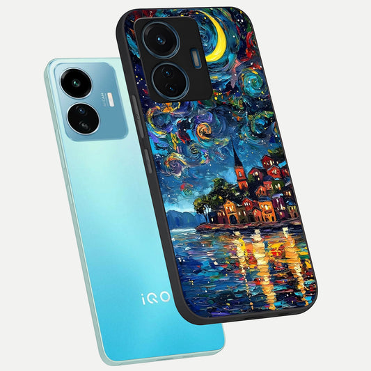  Moonlight Harbor Glow phone case For iQOO Z6 Lite 5G showing premium glass back cover with detailed artwork