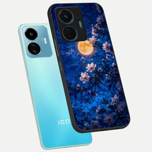  Moonlit Blossoms Night phone case For iQOO Z6 Lite 5G showing premium glass back cover with detailed artwork