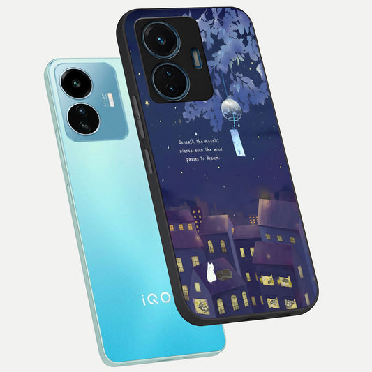  Moonlit Cat Silence phone case For iQOO Z6 Lite 5G showing premium glass back cover with detailed artwork