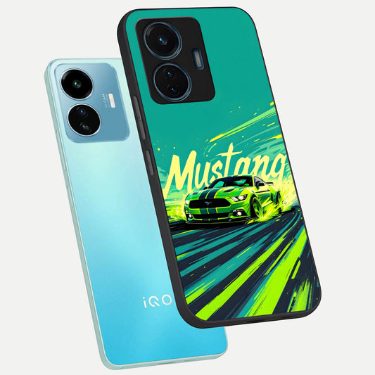  Mustang Bang phone case For iQOO Z6 Lite 5G showing premium glass back cover with detailed artwork
