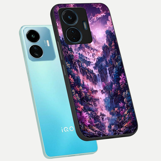  Mystic Cascade Peaks phone case For iQOO Z6 Lite 5G showing premium glass back cover with detailed artwork