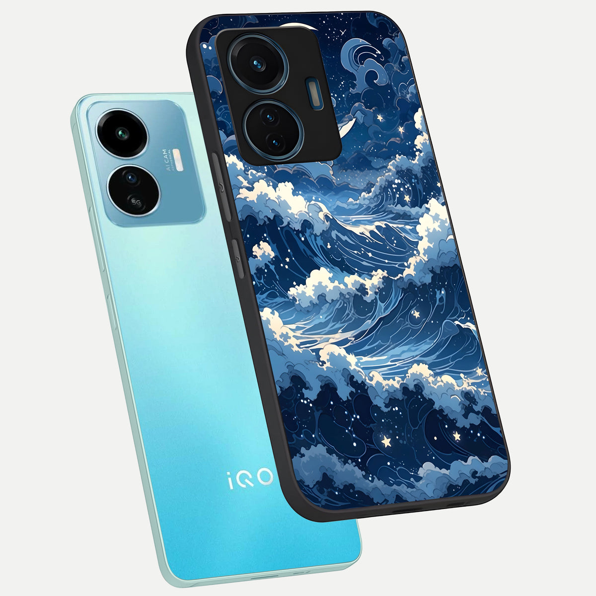  Ocean Moon Waves phone case For iQOO Z6 Lite 5G showing premium glass back cover with detailed artwork
