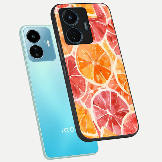  Orange Fruits Pattern phone case For iQOO Z6 Lite 5G showing premium glass back cover with detailed artwork