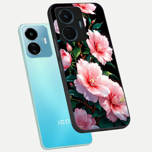  Peach Flower phone case For iQOO Z6 Lite 5G showing premium glass back cover with detailed artwork