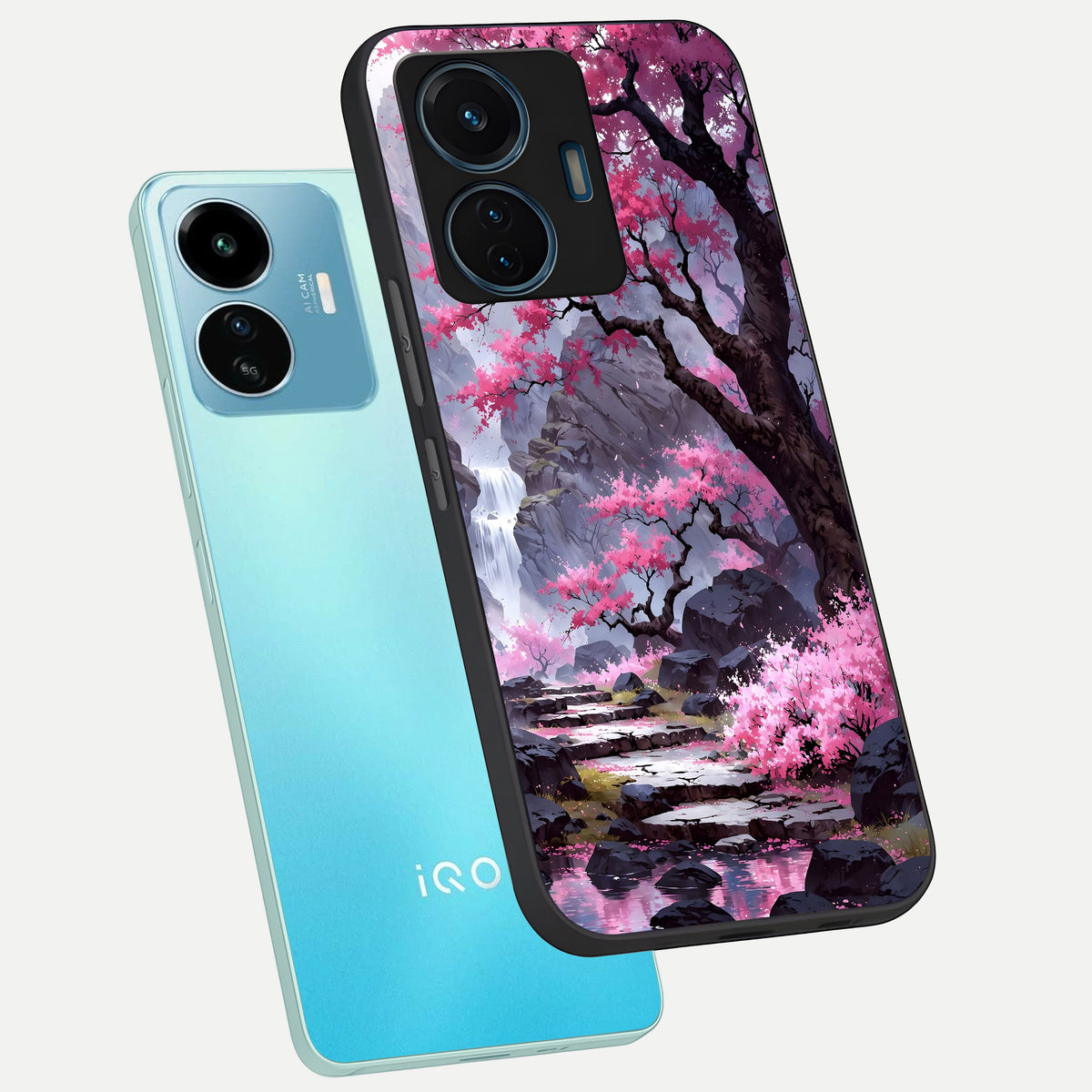  Pink Sunflower Glow phone case For iQOO Z6 Lite 5G showing premium glass back cover with detailed artwork