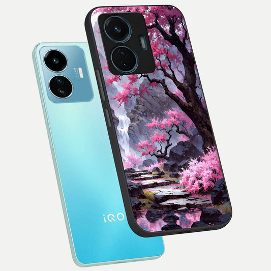  Pink Sunflower Glow phone case For iQOO Z6 Lite 5G showing premium glass back cover with detailed artwork