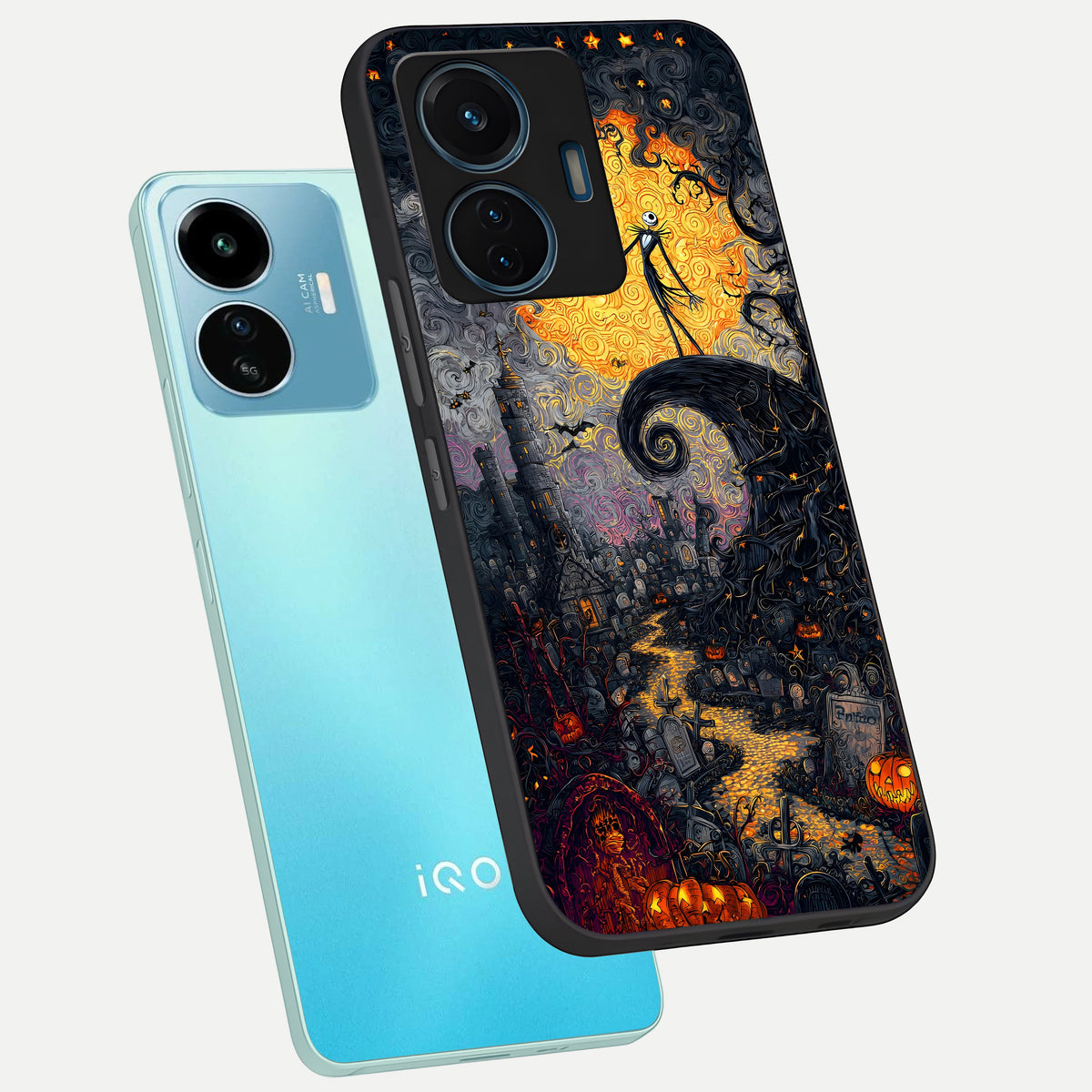  Pumpkin Moon Night phone case For iQOO Z6 Lite 5G showing premium glass back cover with detailed artwork