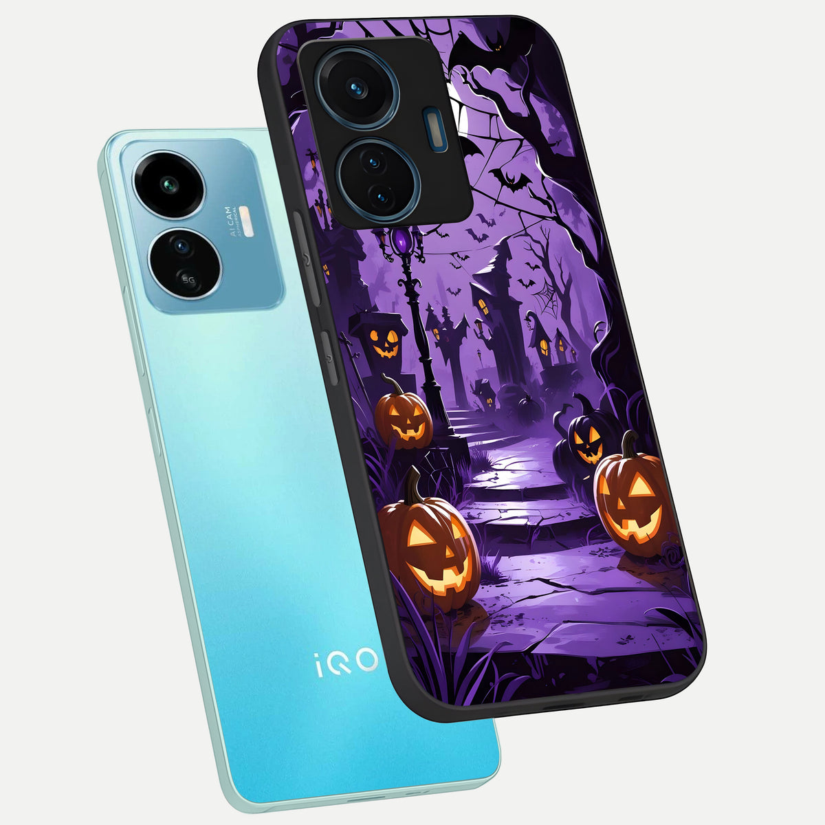  Pumpkin Patch Halloween phone case For iQOO Z6 Lite 5G showing premium glass back cover with detailed artwork