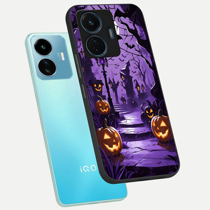  Pumpkin Patch Halloween phone case For iQOO Z6 Lite 5G showing premium glass back cover with detailed artwork