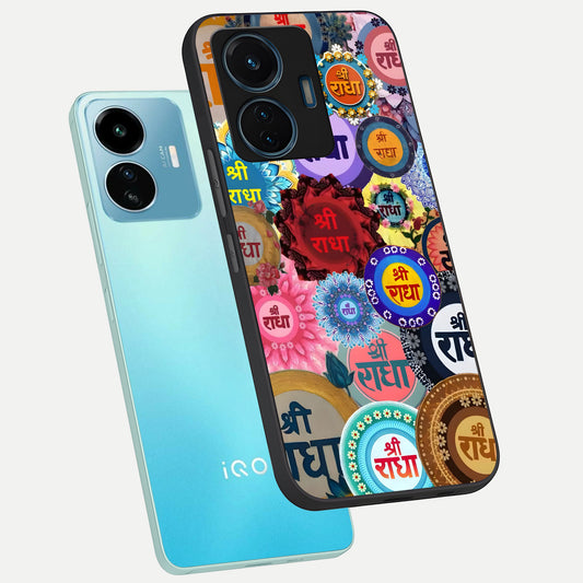  Radha Divine Bloom phone case For iQOO Z6 Lite 5G showing premium glass back cover with detailed artwork