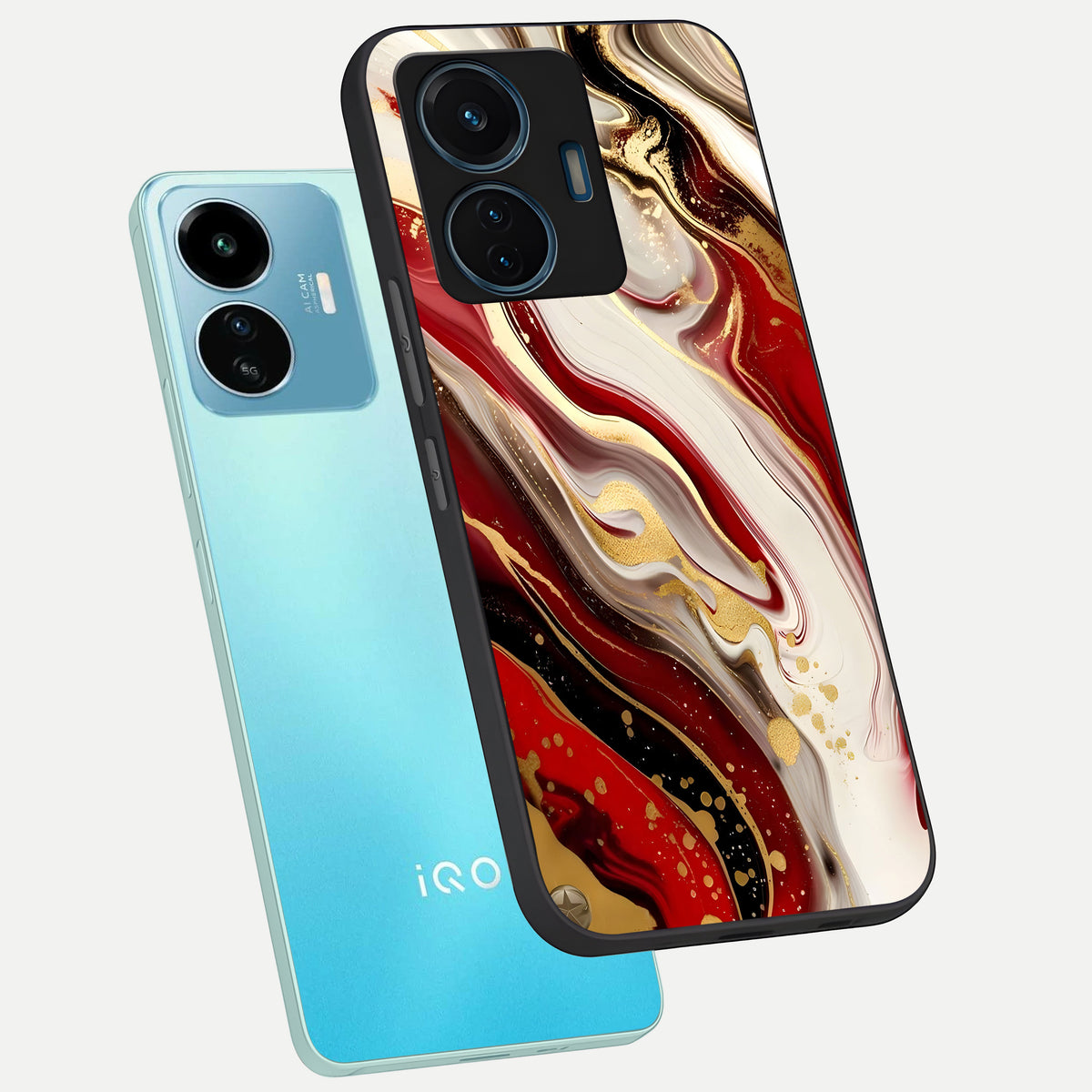  Red And White Marble phone case For iQOO Z6 Lite 5G showing premium glass back cover with detailed artwork