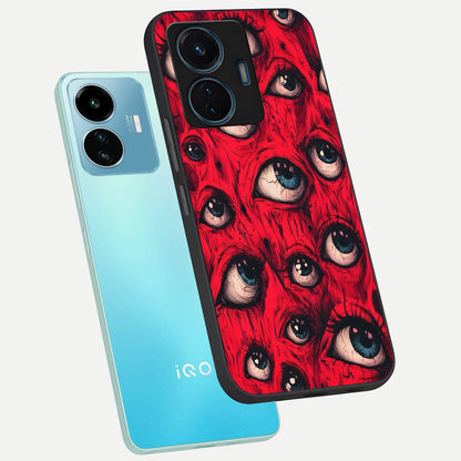  Red Eyes Pattern phone case For iQOO Z6 Lite 5G showing premium glass back cover with detailed artwork