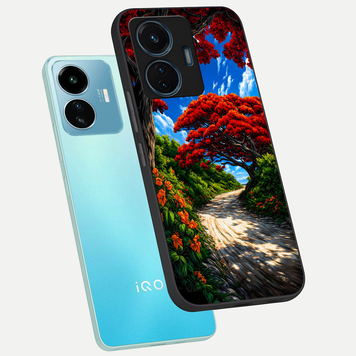  Red Trees Pathway phone case For iQOO Z6 Lite 5G showing premium glass back cover with detailed artwork
