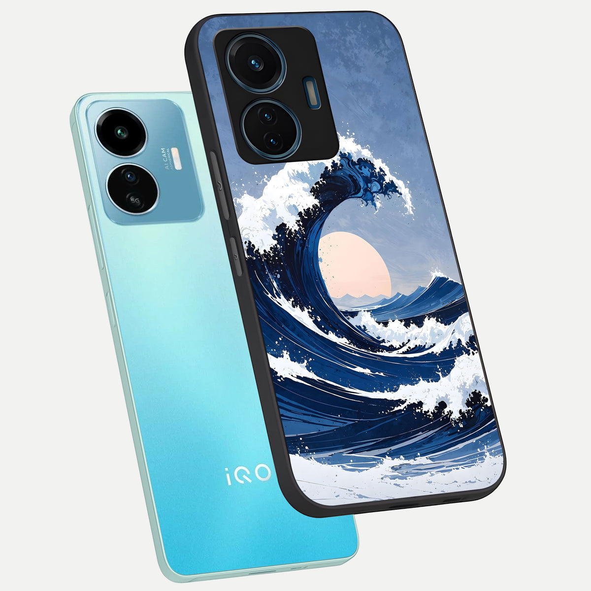  Rising Tide Power phone case For iQOO Z6 Lite 5G showing premium glass back cover with detailed artwork