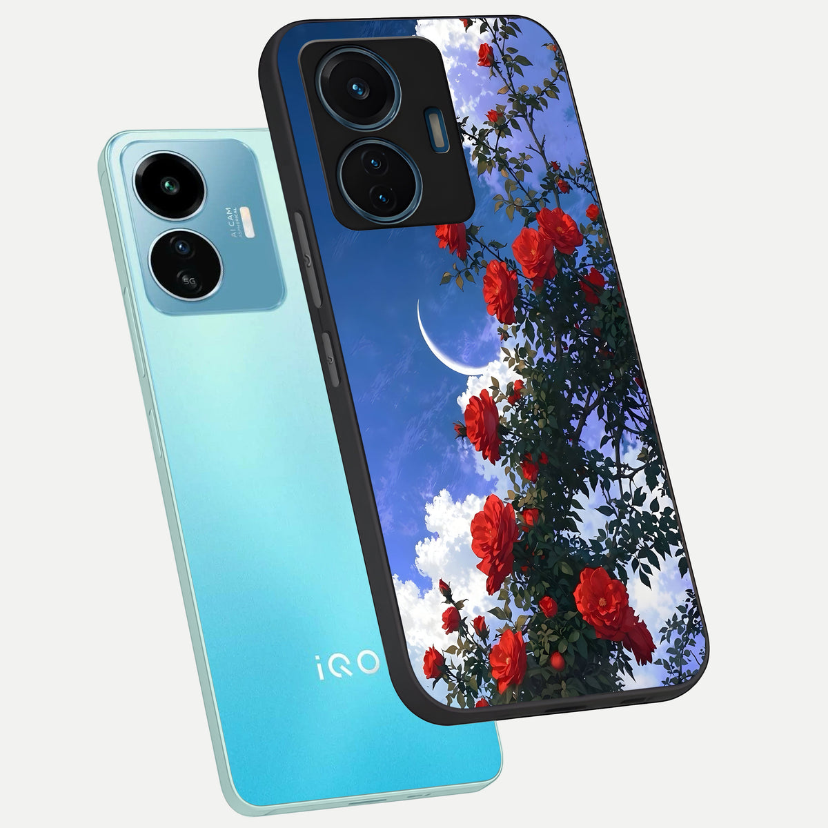  Rose Drift Flowers phone case For iQOO Z6 Lite 5G showing premium glass back cover with detailed artwork
