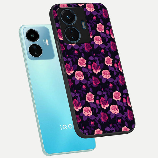  Rose Garden Twilight phone case For iQOO Z6 Lite 5G showing premium glass back cover with detailed artwork