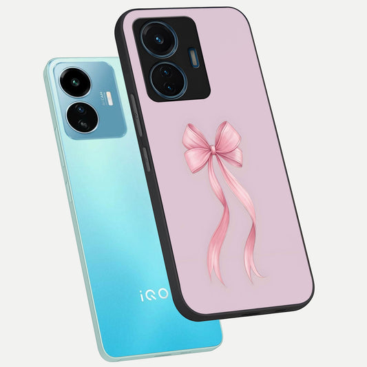  Soft Blush Bow phone case For iQOO Z6 Lite 5G showing premium glass back cover with detailed artwork
