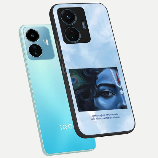  Spiritual Krishna phone case For iQOO Z6 Lite 5G showing premium glass back cover with detailed artwork