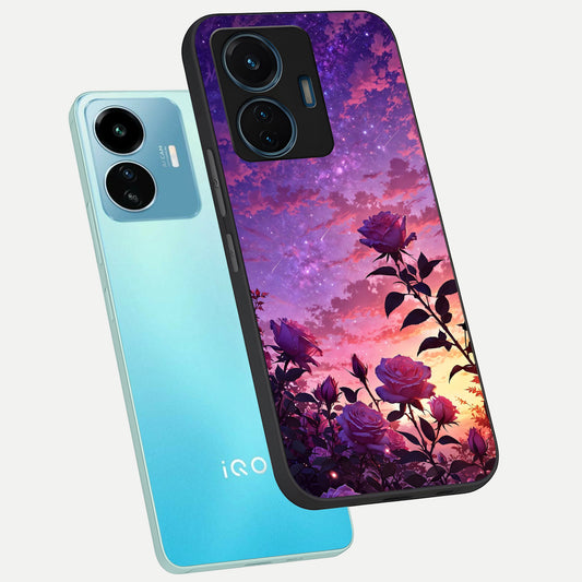  Starlit Rose Twilight phone case For iQOO Z6 Lite 5G showing premium glass back cover with detailed artwork