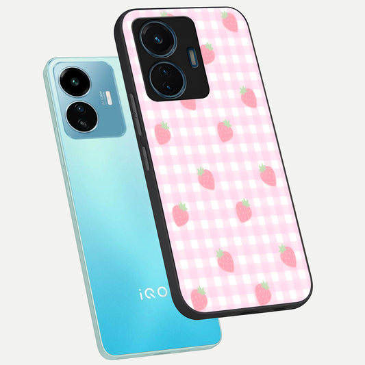  Strawberry Picnic Love phone case For iQOO Z6 Lite 5G showing premium glass back cover with detailed artwork