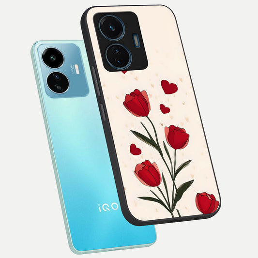  Tulip With Heart phone case For iQOO Z6 Lite 5G showing premium glass back cover with detailed artwork