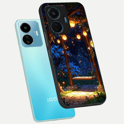  Twilight Garden Swing phone case For iQOO Z6 Lite 5G showing premium glass back cover with detailed artwork