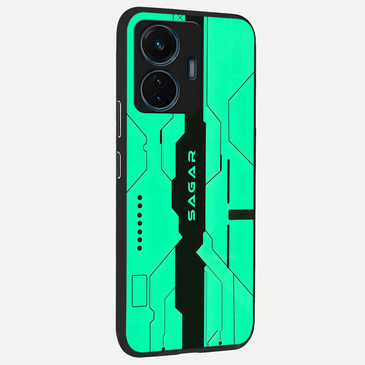  Aqua Tech CYBERPUNK Custom Name back cover For iQOO Z6 Lite 5G slim fit glass case with vibrant aesthetic design