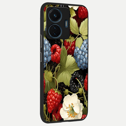  Berry Bloom Charm back cover For iQOO Z6 Lite 5G slim fit glass case with vibrant aesthetic design