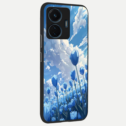  Blue Tulip Clouds back cover For iQOO Z6 Lite 5G slim fit glass case with vibrant aesthetic design