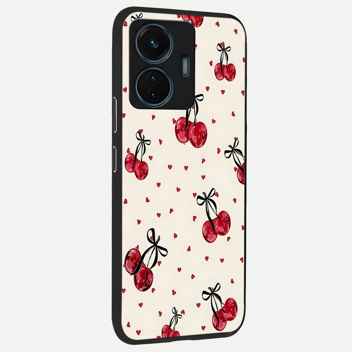  Cherry Heart Bow back cover For iQOO Z6 Lite 5G slim fit glass case with vibrant aesthetic design