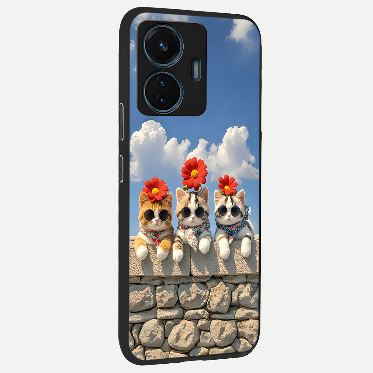  Floral Kitty Squad back cover For iQOO Z6 Lite 5G slim fit glass case with vibrant aesthetic design
