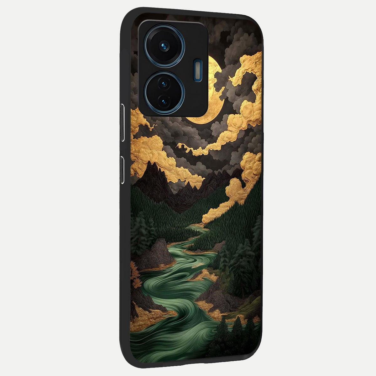  Golden River Moon back cover For iQOO Z6 Lite 5G slim fit glass case with vibrant aesthetic design