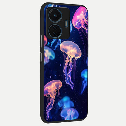  Jellyfish Pattern back cover For iQOO Z6 Lite 5G slim fit glass case with vibrant aesthetic design