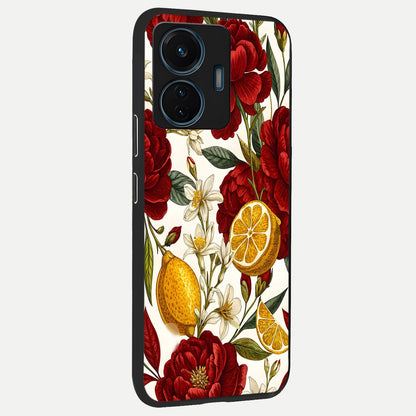  Lemon Rose Charm back cover For iQOO Z6 Lite 5G slim fit glass case with vibrant aesthetic design