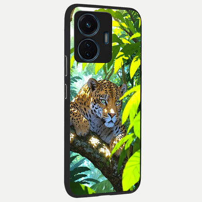  Leopard in Jungle back cover For iQOO Z6 Lite 5G slim fit glass case with vibrant aesthetic design
