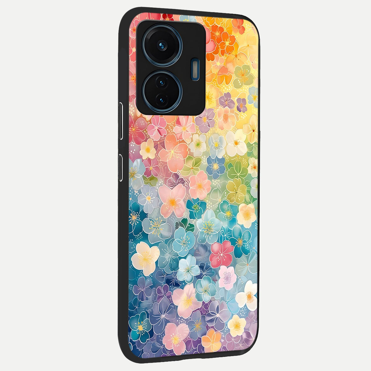  Rainbow Blossom Burst back cover For iQOO Z6 Lite 5G slim fit glass case with vibrant aesthetic design