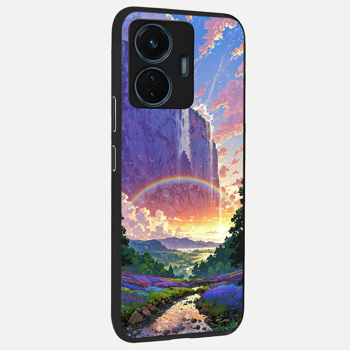  Rainbow Valley Dream back cover For iQOO Z6 Lite 5G slim fit glass case with vibrant aesthetic design