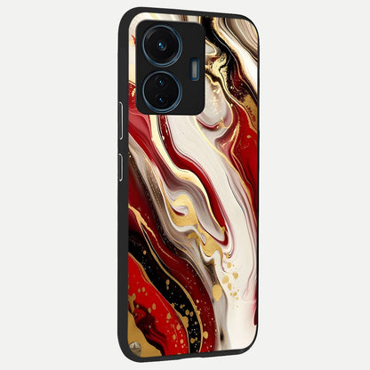  Red And White Marble back cover For iQOO Z6 Lite 5G slim fit glass case with vibrant aesthetic design