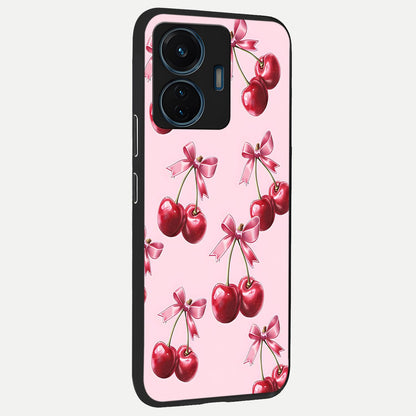  Red Cherries Pattern back cover For iQOO Z6 Lite 5G slim fit glass case with vibrant aesthetic design
