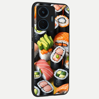  Sushi Food Pattern back cover For iQOO Z6 Lite 5G slim fit glass case with vibrant aesthetic design